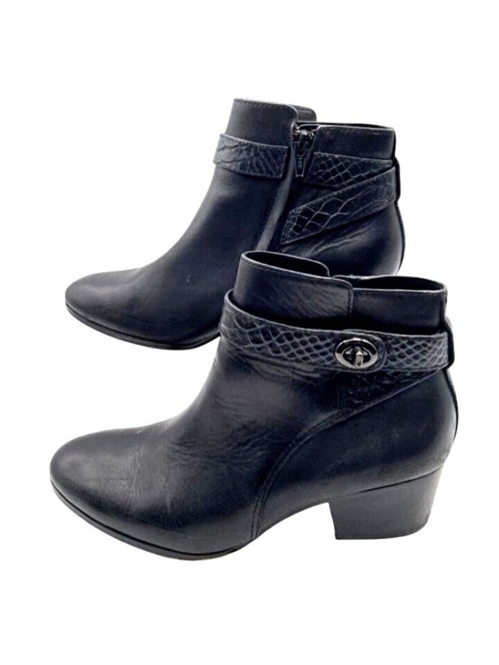 Coach Ankle Bootie Patricia Women's Black Leather Croc Embossed Strap Size 6.5